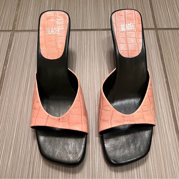 Vintage Glacee sandal mules heels crocodile embossed leather Y2K 90s rare - Picture 3 of 9